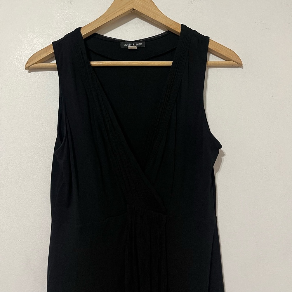 Vintage Eileen Fisher 100% Silk asymmetrical hem dress black Small - Picture 3 of 8